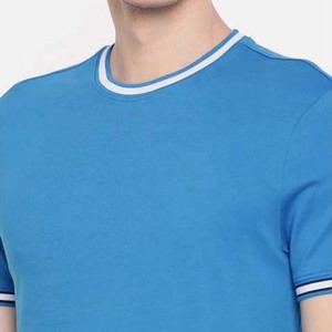 Camiseta de Algodón de Manga Corta para Hombre, Corte Regular, Color Azul, con Ribete en Contraste, Cuello Redondo, Estilo Casual, Precio Económico - Product Image 5