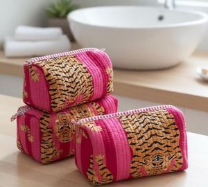 Animal Printed Cotton Quilted Toiletry Sets Handmade Boho 3 Piece Cosmetic Pouch Bags for Her - Product Image 1