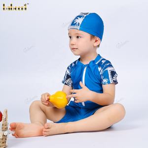 Ensemble de maillots de bain pour garçons, printemps-été, bleu, imprimé feuilles tropicales, tissu anti-UV certifié OEKO-TEX, écologique, séchage rapide - Product Image 4