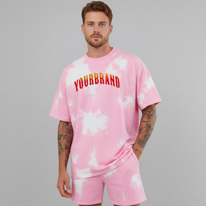 Nouvel arrivage 2026 – Ensemble 2 pièces décontracté d'été pour homme, style streetwear, avec logo imprimé DTF personnalisé, 100 % coton, effet tie-dye délavé, coupe oversize - Product Image 1
