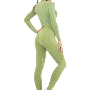 Conjunto de Yoga de 2 Piezas para Mujer, Cintura Alta, Control de Abdomen, Color Sólido, Transpirable, Elástico en 4 Direcciones, Secado Rápido, Manga Larga para Verano - Product Image 2