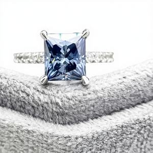 แหวนหมั้นเพชรโมอิสสีฟ้าเข้มแหวนเพชรโมอิสสำหรับเจ้าหญิงตัดเพชรโมอิสซาไนต์แหวนแบบปรับแต่งได้สวยงาม - Product Image 3