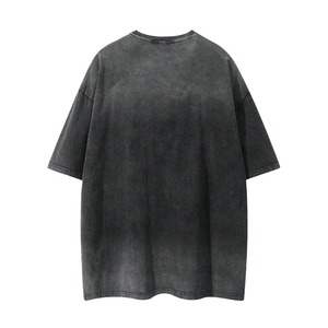 Camiseta Oversize Negra de Algodón Lavado para Hombre, Estilo Urbano, Manga Corta, Cuello Redondo, Color Liso, Diseño Desgastado, Largo Extendido, Ajuste Jersey - Product Image 3