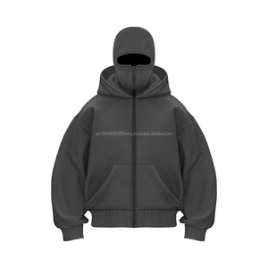 Sweat à capuche en polaire coupe-vent pour homme, double capuche, fermeture éclair, anti-boulochage, pour l'hiver, coupe ample, motif uni - Product Image 1