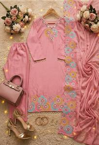 Nouvelle Collection : Vêtements de créateur pour femmes, élégants, toutes saisons, extensibles, infroissables, en soie chinon, avec broderie lourde et travail de sequins - Product Image 5