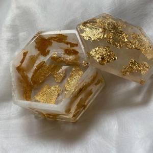 Handmade Epoxy <b>Resin</b> Jewelry Box With Gold Leaf Inlay Hexagonal Shape Decorative Trinket Box Home Decoration Gift <b>Resin</b> <b>Crafts</b> - Product Image 6