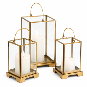 Antique <b>Brass</b> Glass Candle <b>Lantern</b> Vintage Geometric Wedding Table Centerpiece Metal <b>Lantern</b> With Handle For Home Decoration - Product Image 6