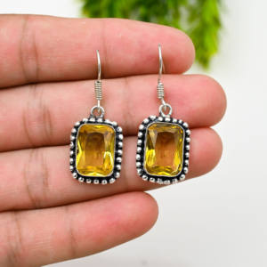 Pendientes de Plata 925 con Dijes Amarillos, Estilo Indio de Lujo - Product Image 2