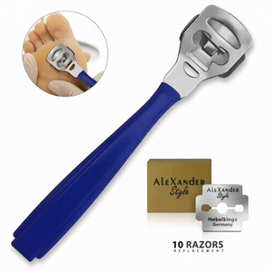 Foot Callus Shaver Hard Skin Corn Remover Blue Stainless Steel Pedicure Tool with 10 Replacement Blades Foot Care Device - Product Image 2
