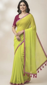 Sari indien en viscose modal uni, sans plis, réversible, pour fêtes et occasions spéciales - Product Image 4