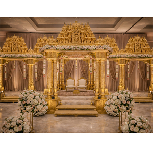 Mandap Manavarai para bodas al sur de EE. UU., estilo Tirupati, Mandapam dorado para bodas, pilares dobles tradicionales de FRP, Mandap para Reino Unido - Product Image 1