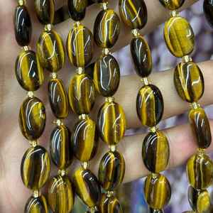 ลูกปัดหินตาเสือสีเหลืองรูปไข่ หินธรรมชาติ ลูกปัดหินหลวมสำหรับทำเครื่องประดับ DIY สร้อยข้อมือ สร้อยคอ - Product Image 1