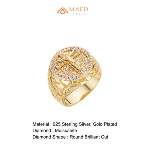 Anillo Cruzado de Moissanita Dorada para Hombre, Joyería de Moda Hip Hop, Anillo Elegante para Hombre - Product Image 6