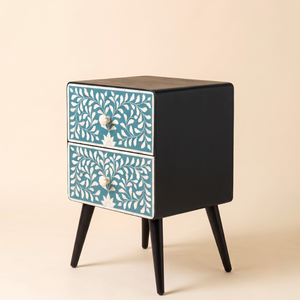 Bone Inlay Floral <b>Bedside</b> <b>Table</b> Cabinet <b>Bedside</b> Bone Inlay Nightstand <b>Black</b> End <b>Table</b> Living Room Furniture From India - Product Image 4