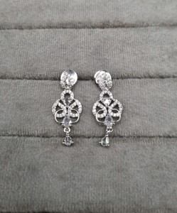 Artistic Curved Link Necklace American Diamond Jewelry <b>Set</b> With Pear Drop Motif & Matching Dangle Earrings For Special Occasions - Product Image 4