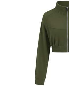 Veste en molleton zippée courte pour femme, vert olive, style décontracté, sweat-shirt court à manches longues, léger, logo personnalisé, fournisseur OEM - Product Image 3