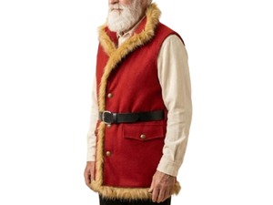 Men's Red Santa Claus Vest <b>Christmas</b> Chronicles Kurt Russell Style Wool Fur Trimmed Costume - Product Image 3