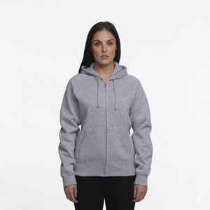 Grey Melange Full Zip Hooded Sweatshirt Fleece <b>Pullover</b> Regular Fit Unisex Casual Hoodie Autumn Wear - Product Image 1