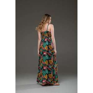 Vestido Maxi con Estampado de Hojas Tropicales para Mujer, Manga Larga con Borlas, Cintura Natural, Ecológico, para Playa o Verano - Product Image 5