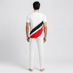 Uniforme de Cricket con Diseño de Rayas Diagonales, Ropa Deportiva Transpirable de Poliéster, Blanco, Rojo y Negro para Hombre, a Precio Económico - Product Image 2