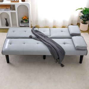 Divano Letto Multifunzionale in PVC Grigio Chiaro da 67 Pollici con Portabicchieri Pieghevole, Prodotto Estremamente Pratico - Product Image 2