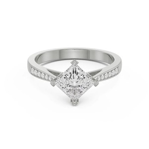แหวนหมั้นเพชรทรงปรินเซสคัท 0.91 กะรัต ทองคำขาว 14K ขายส่ง เครื่องประดับสั่งทำพิเศษ - Product Image 1