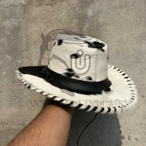 Nouveau Chapeau de Cowboy Élégant en Cuir de Vachette 2026 avec Fourrure de Cheval Noir et Blanc - Idéal pour le Sport, les Activités de Plein Air, les Voyages et les Fêtes - Product Image 5