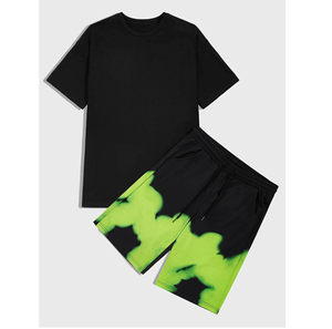 เสื้อยืดและกางเกงขาสั้นผู้ชายแบบสวมใส่สบาย พิมพ์ลายสตรีทแวร์ น้ำหนักเบา เอวยางยืด ชุดเซ็ตผ้าตาข่ายสำหรับฤดูร้อน ราคาขายส่ง - Product Image 4