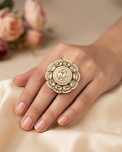 Heavy Work Kundan Pearl Beaded <b>Adjustable</b> <b>Ring</b> For Women Gold Plated Fashion <b>Ring</b> For Wedding Reception Festive Wear Collections - Product Image 4