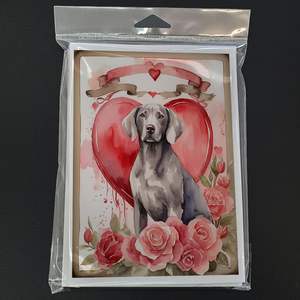 Whimsical A7 Tamaño 5x7 Weimaraner Valentine Roses Tarjetas de notas en blanco Paquete de 8 con sobres Tarjetas de felicitación - Product Image 3