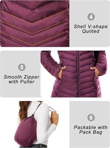 Women's Lightweight <b>Packable</b> Hooded Winter Quilted Puffer <b>Jacket</b> Detachable Sleeves Hat Water Resistant Fur Lining - Product Image 4