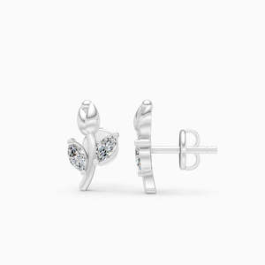 JEWELLERY PLANET Boucles d'oreilles clous classiques en or 10K plaqué rhodium, motif fleur, zircon rouge taille coussin, accents de diamants, unisexe - Product Image 6