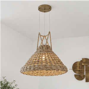 Luminaire suspendu en rotin tissé moderne KOTTRAVAI, forme de cône naturelle, luminaire de plafond - Product Image 3