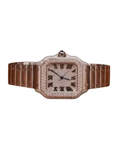Nuevo reloj de pulsera de lujo con moissanita, diamantes, oro blanco y esfera roja estilo romano, regalo para hombre. - Product Image 1