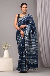 Indian Premium <b>Linen</b> Cotton Block Print Saree for <b>Women</b> Soft Lightweight Traditional Ethnic Wear Wholesale <b>Linen</b> Cotton - Product Image 3