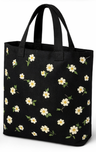 Custom Logo Eco Friendly Recycled Floral Design <b>Black</b> Organic Cotton Canvas Grocery Carry Tote Shopping <b>Bag</b> for Grocery - Product Image 5