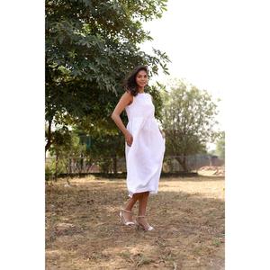 Robe midi décontractée pour femmes, style bohème, en coton et lin, sans manches, col rond, confortable, robe d'été - Product Image 2