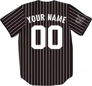Camiseta de Béisbol Personalizada 2025 con Rayas Negras, Cuello en V Blanco, Botones, Uniforme de Equipo, Nombre y Número Personalizados, Estilo Profesional, Venta al Por Mayor - Product Image 3