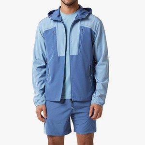 Men's Hooded Color Blocking Sporty Outerwear <b>Set</b> Quick Dry <b>Knitted</b> Polyester Summer Wear - Product Image 1