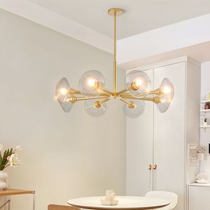 Lustre Sputnik moderne doré à 8 lumières avec abat-jour en verre transparent, style mi-siècle, luminaire suspendu pour salle à manger et salon - Product Image 6