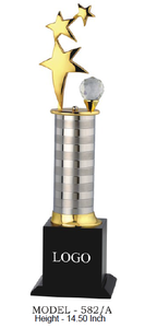 Trophée étoile en métal avec boule de cristal, base plaquée métal, modèle 582 A B C, récompense sportive avec base en bois noir - Product Image 4