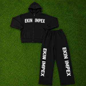 Custom Men Black Hoodie Tracksuit <b>Set</b> Printed Fleece Jogger Sweatsuit Streetwear OEM Private Label - Product Image 3