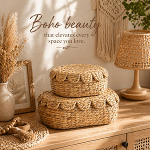 Handwoven Water Hyacinth Scalloped <b>Basket</b> with Lid Natural Seagrass Storage <b>Basket</b> Home Organization Made in Vietnam - Product Image 6