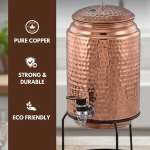 Distributeur d'eau en cuivre de qualité assurée avec couvercle, finition martelée, style vintage, grande capacité, usage domestique - Product Image 5