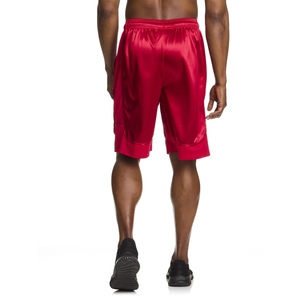 Shorts de sport décontractés pour hommes en satin rouge, taille mi-haute, avec cordon de serrage, logo frontal, séchage rapide et poches - Product Image 5