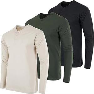 Nouvelle collection automne OEM – T-shirts décontractés pour hommes à manches longues, coupe régulière, col en V boutonné, en tissu gaufré uni, écologiques et respirants 180 - Product Image 2