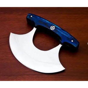 Couteau à découper en acier Damas avec manche en résine bleue, finition mate, écologique, ambidextre, avec étui en cuir - Product Image 2
