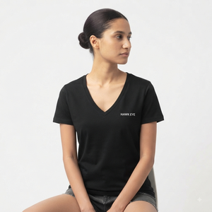 T-shirt en coton tricoté respirant à manches courtes et col en V pour femme Hawk Eye, couleur unie, décontracté, personnalisable, pour le printemps et l'été - Product Image 5