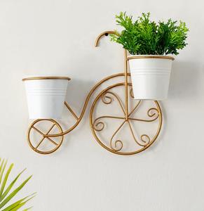 Jardinera de Pared Metálica con Forma de Bicicleta, Marco Dorado, Macetas Blancas, Decoración Exterior, Estilo Rústico, Fácil Instalación - Product Image 6