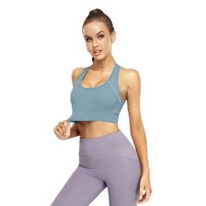 Women's Long Line High-Support <b>Racerback</b> Sports <b>Bra</b> with Reflective Trim Breathable & Anti-Bacterial Square Neck Spandex/Nylon - Product Image 4
